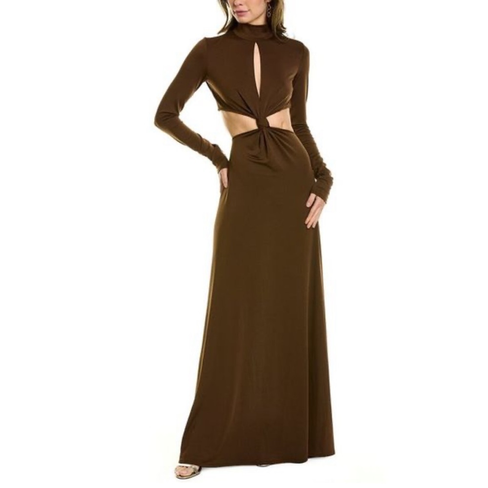 Ronny Kobo Collection Long Sleeve Cutout Maxi Dress in Brown